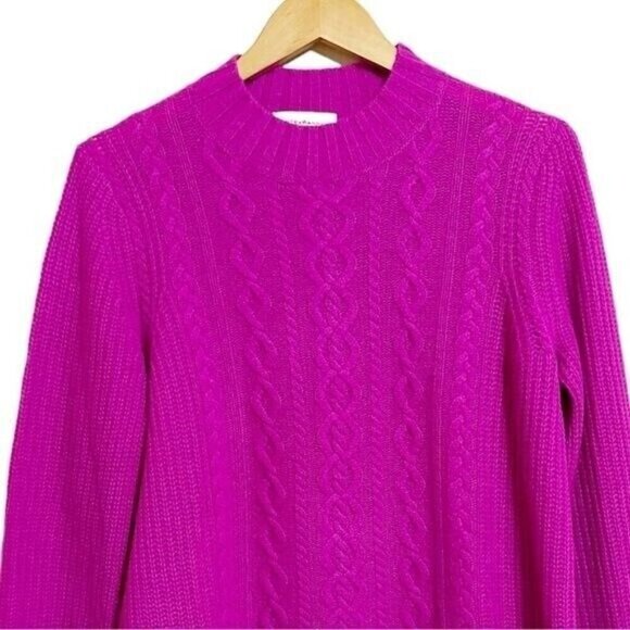 White + Warren Womens 100% Cashmere Sweater Size S Fuchsia Relaxed Mock Neck - Picture 3 of 7